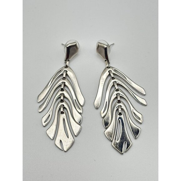 Kendra Scott Lotus Statement Earrings Silver Plated Dangle With Textured Design - Picture 1 of 7